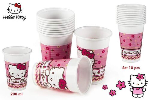 b- Pack 10 vasos 200ml Hello Kitty