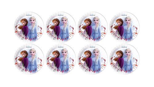 a- 8 platos de cartón Disney Frozen;  18 cm