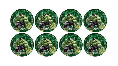 b-  8 platos de cartón Avengers Hulk